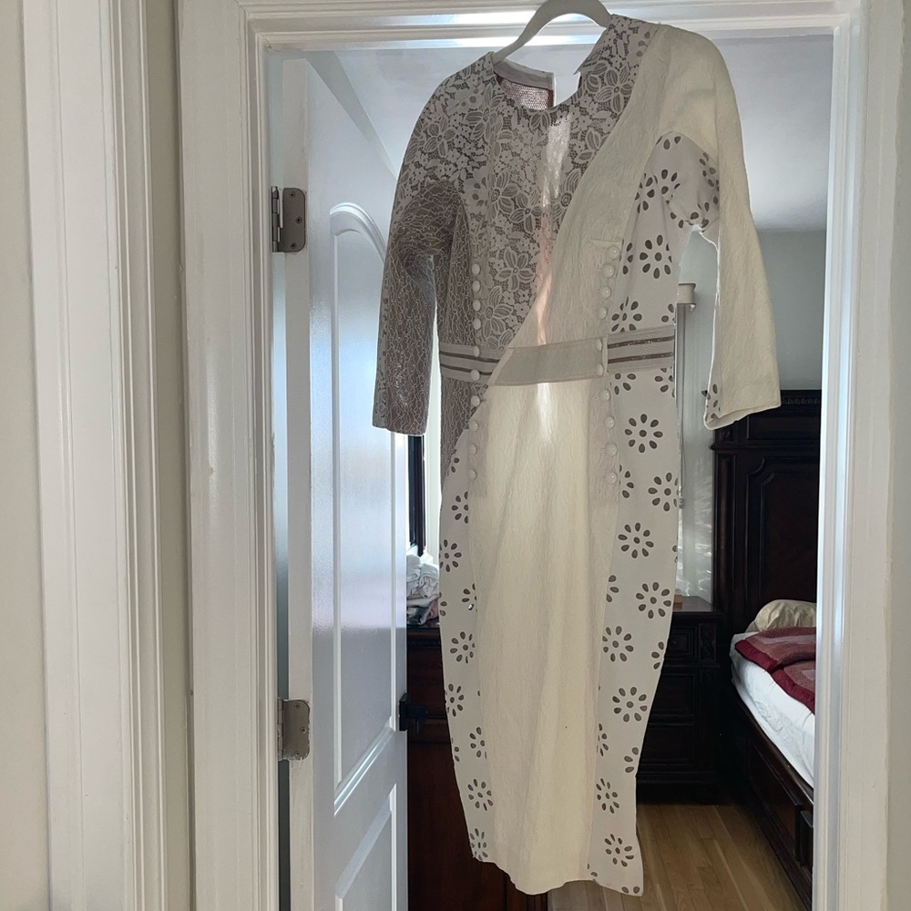 Byron Lars beauty mark white lace mini dress half sleeves
